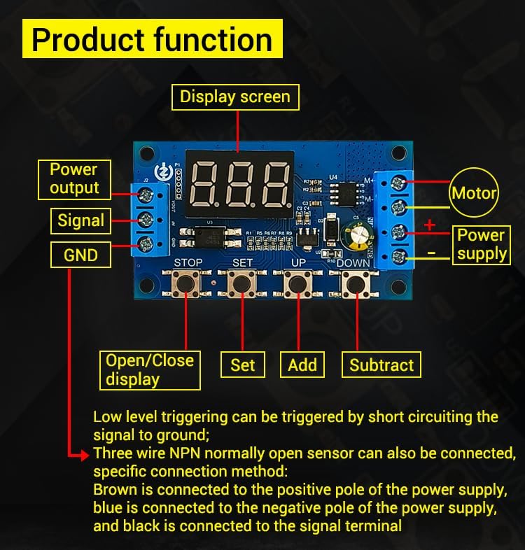 GODIYMODULES DC 3.3-15V High Power Motor Forward and Reverse Controller Auto Cycle Timing Delay Module Signal Trigger Brush Motor - Image 2